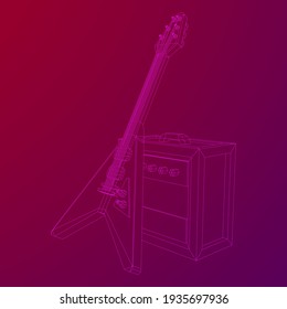 Electric guitar musical instrument. Wireframe low poly mesh vector illustration.