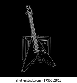Electric guitar musical instrument. Wireframe low poly mesh vector illustration.