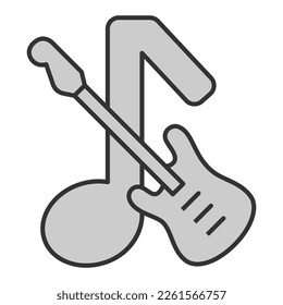 Electric guitar and musical note - icon, illustration on white background, grey style