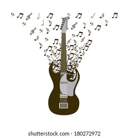 Electric guitar with musical notes, vector illustration
