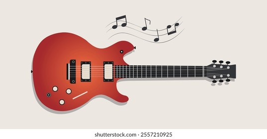 Electric guitar and musical notes. Vector illustration.