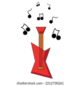 Electric guitar and note. Draw illustration in color