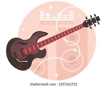 Electric guitar on the background of audio speakers and equalizer. Vector graphics
