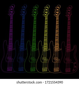 Guitarra eléctrica de fondo negro.  Póster musical.Instrumentos musicales de cadena. 