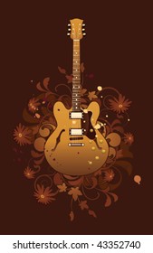 Electric guitar on a dark floral background