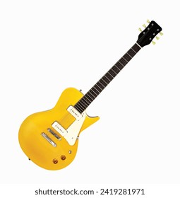 Elektrische Gitarre auf weißem Hintergrund. Die Form des Körpers und des Kopfes sowie das Layout der Bedienelemente wurden wesentlich verändert, sodass die Marke nicht verletzt wird.