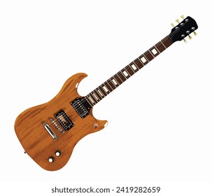 Electric guitar on white background. Shape of the body and headstock, as well as the layout of the controls, has been substantially altered , so trademark is not infringed.