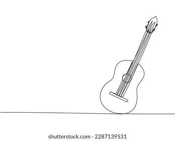 Electric guitar one line art. Continuous line drawing of musical, equipment, song, guitar, electric, melody, rock, volume, chord, bass, acoustic