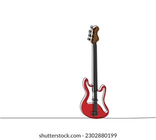 Electric guitar one line color art. Continuous line drawing of musical, equipment, song, guitar, electric, melody, rock, volume, chord, bass, acoustic