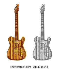 Icono de instrumentos de color naranja y blanco negro de guitarra eléctrica ilustración vectorial