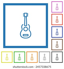 Electric guitar outline flat color icons in square frames on white background