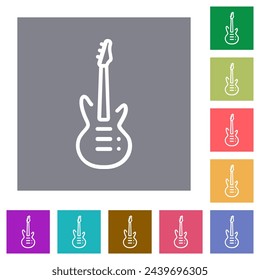 Electric guitar outline flat icons on simple color square backgrounds