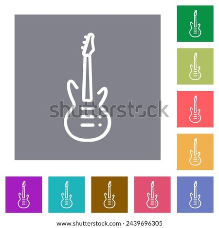 Electric guitar outline flat icons on simple color square backgrounds