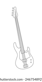 Electric guitar outline illustration. Minimal flat graphic. Vector art image isolated on white. Editable stroke.