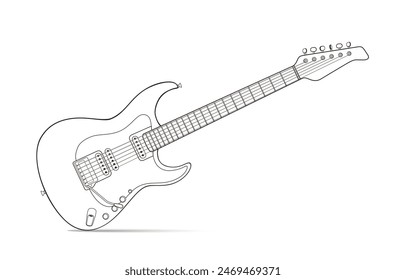 Electric Guitar Outline Vector Graphic Illustration, eps