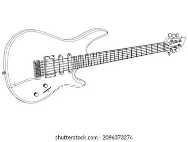 Electric guitar outline vector illustration. String plucked musical instrument. Blues or rock equipment. Isolated on white background