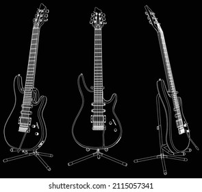 Electric guitar outline vector illustration. String plucked musical instrument. Blues or rock equipment.