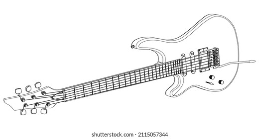 Electric guitar outline vector illustration. String plucked musical instrument. Blues or rock equipment.