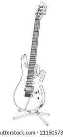 Electric guitar outline vector illustration. String plucked musical instrument. Blues or rock equipment.