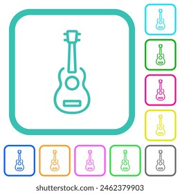 Electric guitar outline vivid colored flat icons in curved borders on white background