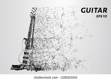 Electric guitar from particles. The electric guitar on the stand consists of circles and dots