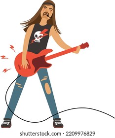 Electric Guitar Player. Rock Star Singer Character