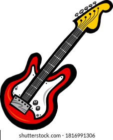 Electric guitar for rock or jazz music, in cartoon illustration style