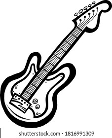 Electric guitar for rock or jazz music, in cartoon illustration style