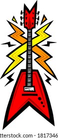 Electric guitar for rock or jazz music, in cartoon illustration style