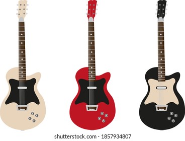 Electric guitar. Rock music instrument. Acoustic and electric guitar musical instruments for entertainment. Electrica vintage design guitare. Vector illustration.