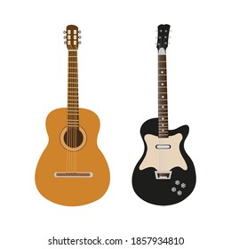 Electric guitar. Rock music instrument. Acoustic and electric guitar musical instruments for entertainment. Electrica vintage design guitare. Vector illustration.