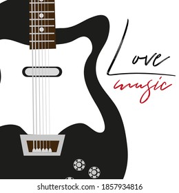 Electric guitar. Rock music instrument. Acoustic and electric guitar musical instruments for entertainment. Electrica vintage design guitare. Vector illustration.