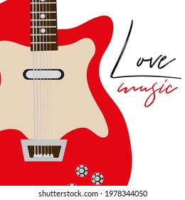 Electric guitar. Rock music instrument. Acoustic and electric guitar musical instruments for entertainment. Electrica vintage design guitare. Vector illustration.