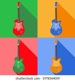 Electric guitar. Rock music instrument. Acoustic and electric guitar musical instruments for entertainment. Electrica vintage design guitare. Vector illustration.