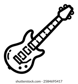 Electric Guitar Rock Music Outline Icon Isolated On White Background