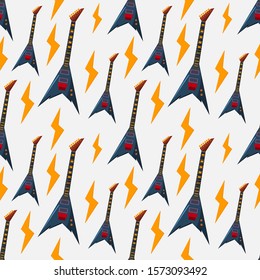 electric guitar rock  with thunder seamless pattern vector illustration background