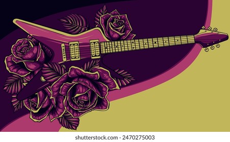 electric guitar with roses. Vector isolated on white background.
