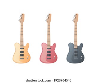 Electric guitar set. Colored vector flat illustration. Isolated on white background.