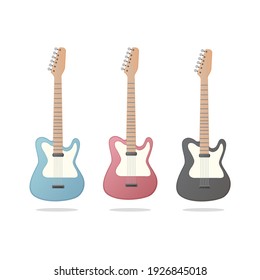 Electric guitar set. Vector flat illustration. Isolated on white background.