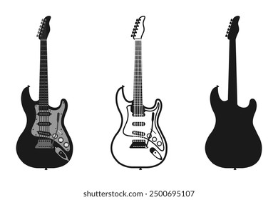 electric guitar set vector illustration isolated on white background.