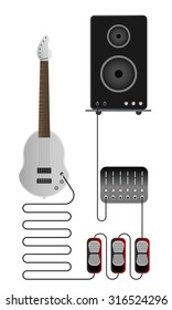 Electric guitar setup scheme with mixer, pedals and amplifier.