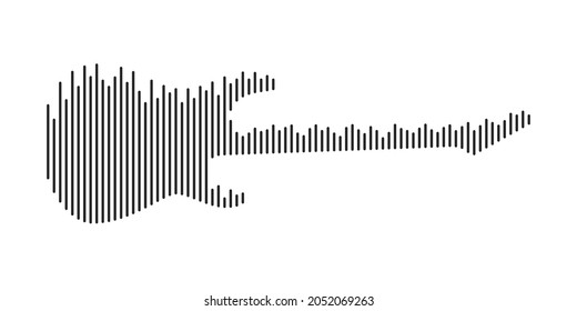 Electric guitar shape with equalizer strip lines isolated on a white background. Abstract music instrument concept with audio waveforms. Vector illustration