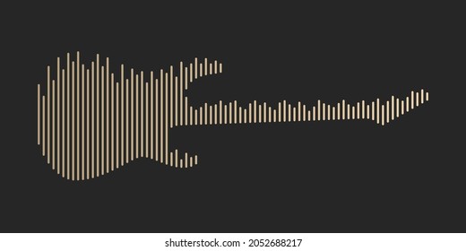 Electric guitar shape with equalizer strip lines isolated on a black background. Abstract music instrument concept with audio waveforms. Vector illustration