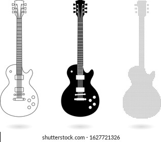 Electric guitar shown in three different illustrations