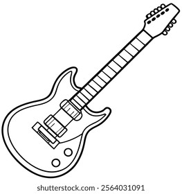 electric guitar in sign line art icon vector silhouette illustration for photo overlays, t-shirt print, and flyer poster design