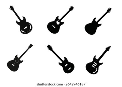 Electric Guitar Silhouettes A Collection of Six Unique Guitar Icons for Music Projects and Designs