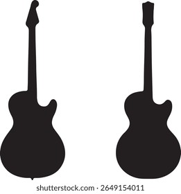 Electric Guitar Silhouettes: Two Classic Guitar Designs, Musical Instrument Vector Graphics, Perfect for Music Websites, Posters, and Logos