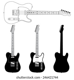 Electric Guitar Silhouettes. Vector Image