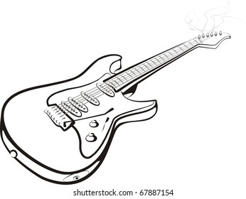 Electric Guitar Sketch In Black Lines