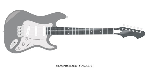 Electric guitar with strings isolated on white background.